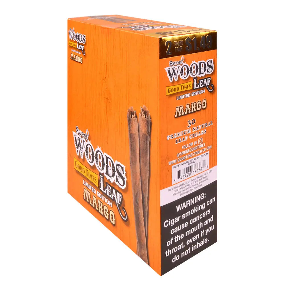 Good Times Sweet Woods Leaf Cigars 1.49 Pre-Priced 15 Packs of 2 Mango