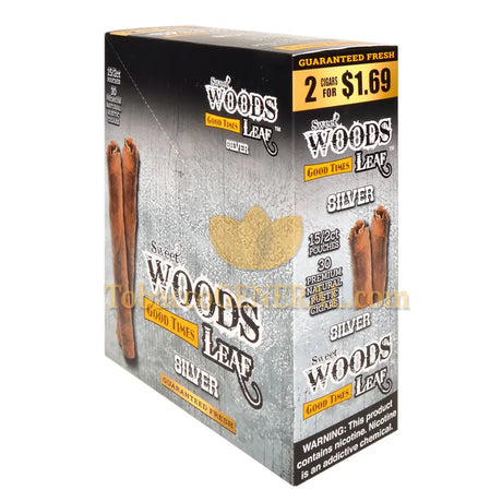 Good Times Sweet Woods Leaf Cigars 1.69 Pre-Priced 15 Packs of 2 Silver