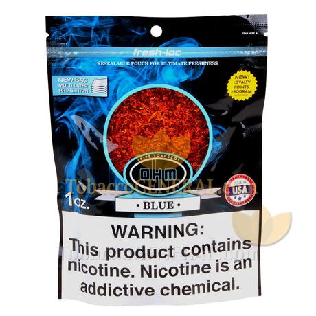ohm pipe tobacco blue 8oz Fits most standard rolling machines. OHM Blue Pipe Tobacco Pack