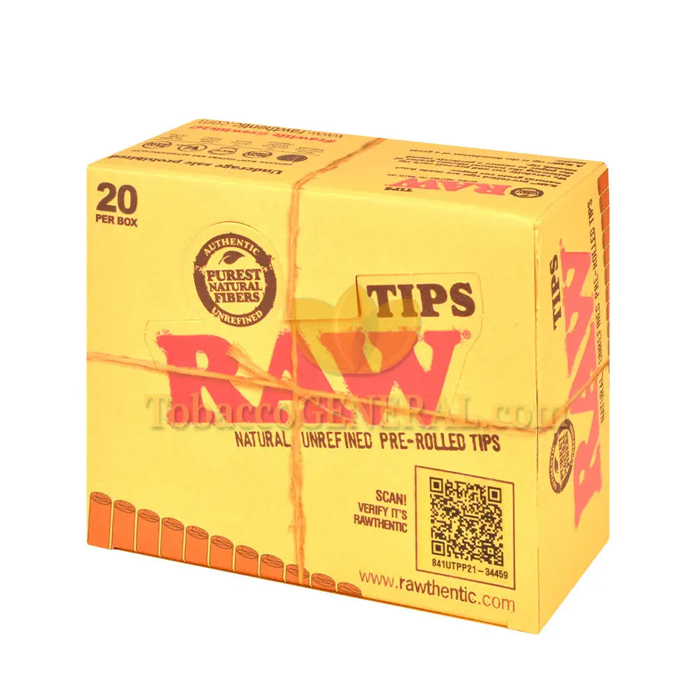 RAW Unrefined Pre Rolled Filter Tips Pack of 20 1