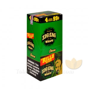 Zig Zag Rillo Size Cigar Wraps Green 15 Packs of 4 Pre-Priced – Tobacco ...