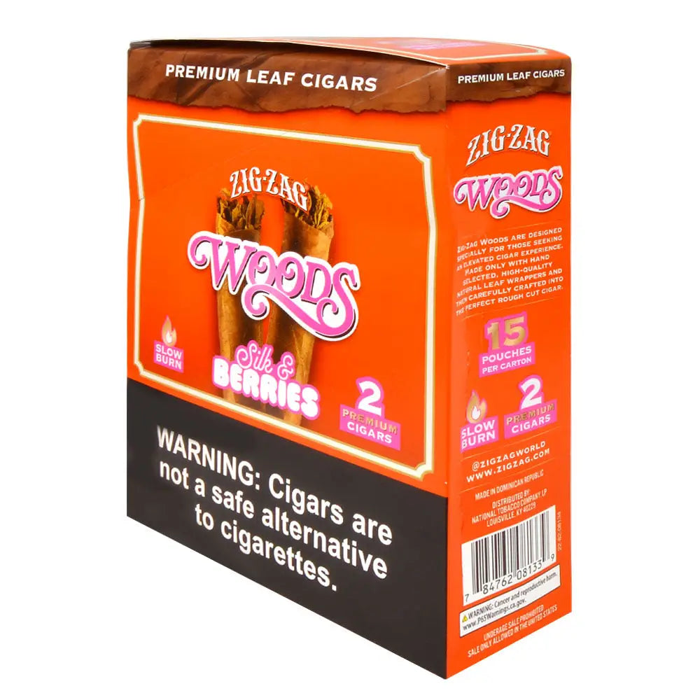 Zig Zag Woods Premium Leaf Cigars Silk & Berries 15 pouches of 2