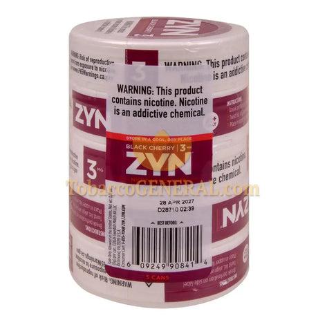 ZYN Nicotine Pouches 3mg 5 Cans of 15 Black Cherry