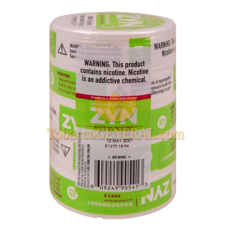ZYN Nicotine Pouches 3mg 5 Cans of 15 Dragonberry