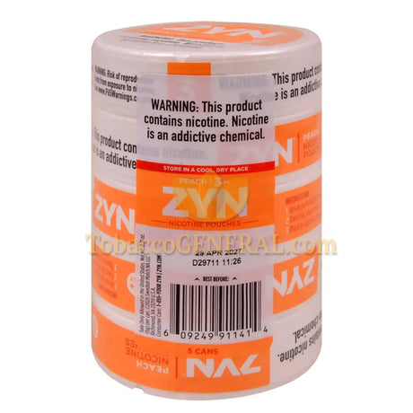 ZYN Nicotine Pouches 3mg 5 Cans of 15 Peach