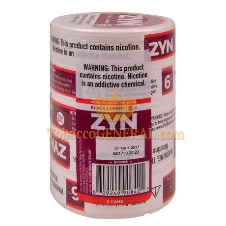 ZYN Nicotine Pouches 6mg 5 Cans of 15 Black Cherry