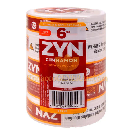ZYN Nicotine Pouches 6mg 5 Cans of 15 Cinnamon $1 OFF Promo