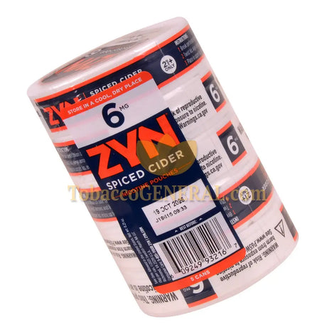 ZYN Nicotine Pouches 6mg 5 Cans of 15 Spiced Cider