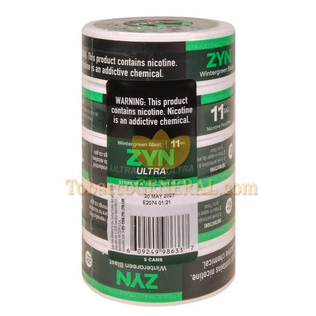ZYN ULTRA Nicotine Pouches 11mg 5 Cans of 15 Wintergreen Blast