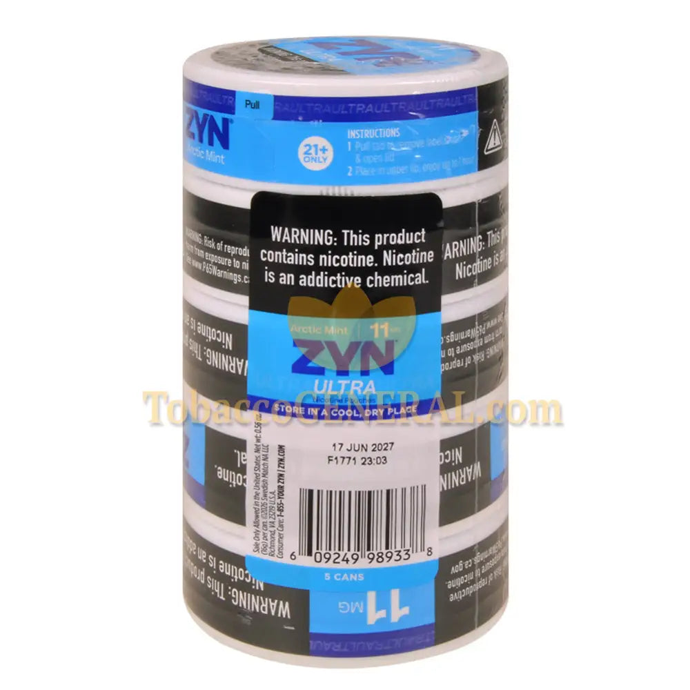 ZYN ULTRA Nicotine Pouches 11mg 5 Cans of 20 Arctic Mint