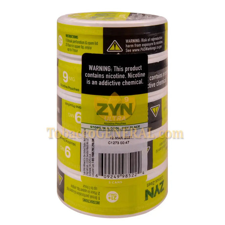 ZYN ULTRA Nicotine Pouches 9mg 5 Cans of 20 Citrus Zest